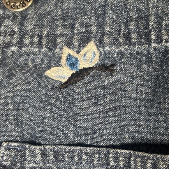 Agapo Denim Overalls Womens Small Blue Embroidered Flowers Butterfly Boho - Picture 6 of 13